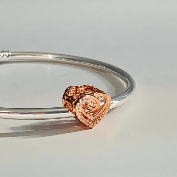 NEWAUTHENTIC PANDORA ROSE GOLD SPARKLING ENTWINED HEARTS CHARM #789270C01 - Picture 5 of 8